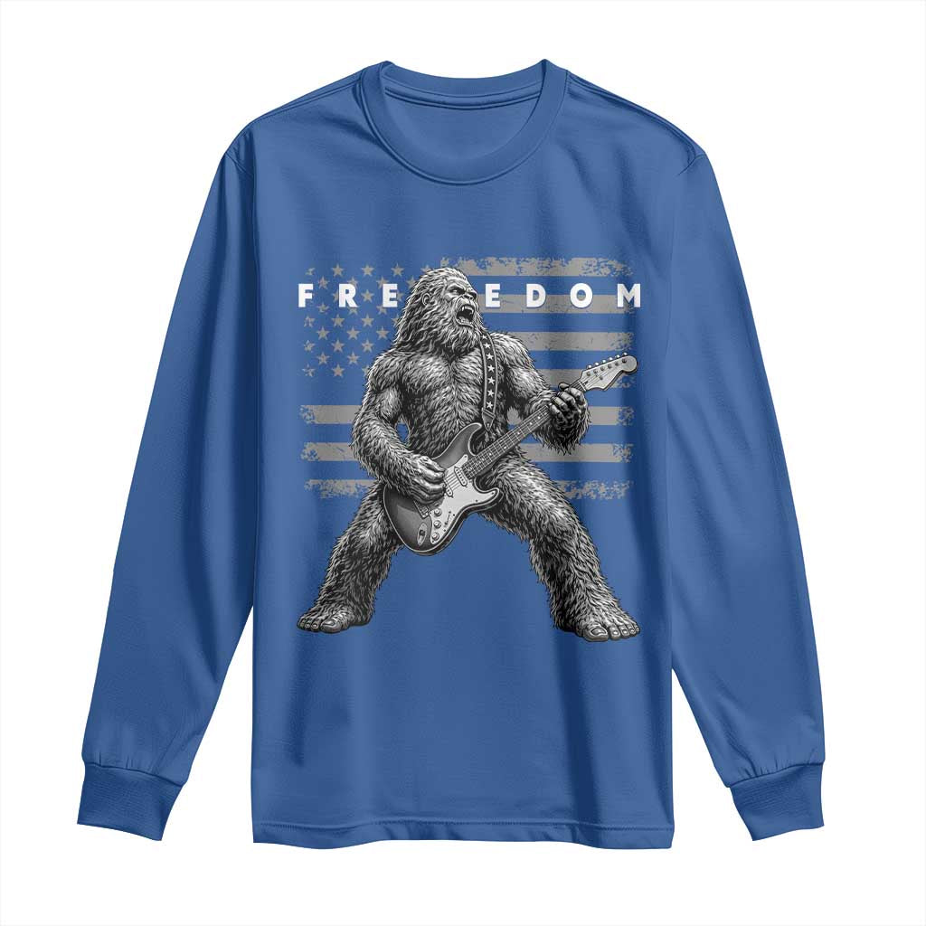 Freedom Bigfoot Playing Electric Guitar Long Sleeve Shirt Sasquatch Rock Star American Flag Patriotic Graphic TS02 Royal Blue Print Your Wear