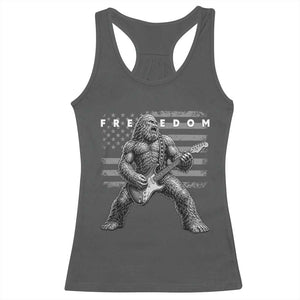Freedom Bigfoot Playing Electric Guitar Racerback Tank Top Sasquatch Rock Star American Flag Patriotic Graphic TS02 Dark Heather Print Your Wear