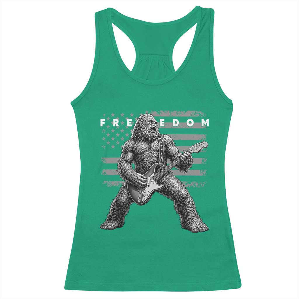 Freedom Bigfoot Playing Electric Guitar Racerback Tank Top Sasquatch Rock Star American Flag Patriotic Graphic TS02 Irish Green Print Your Wear