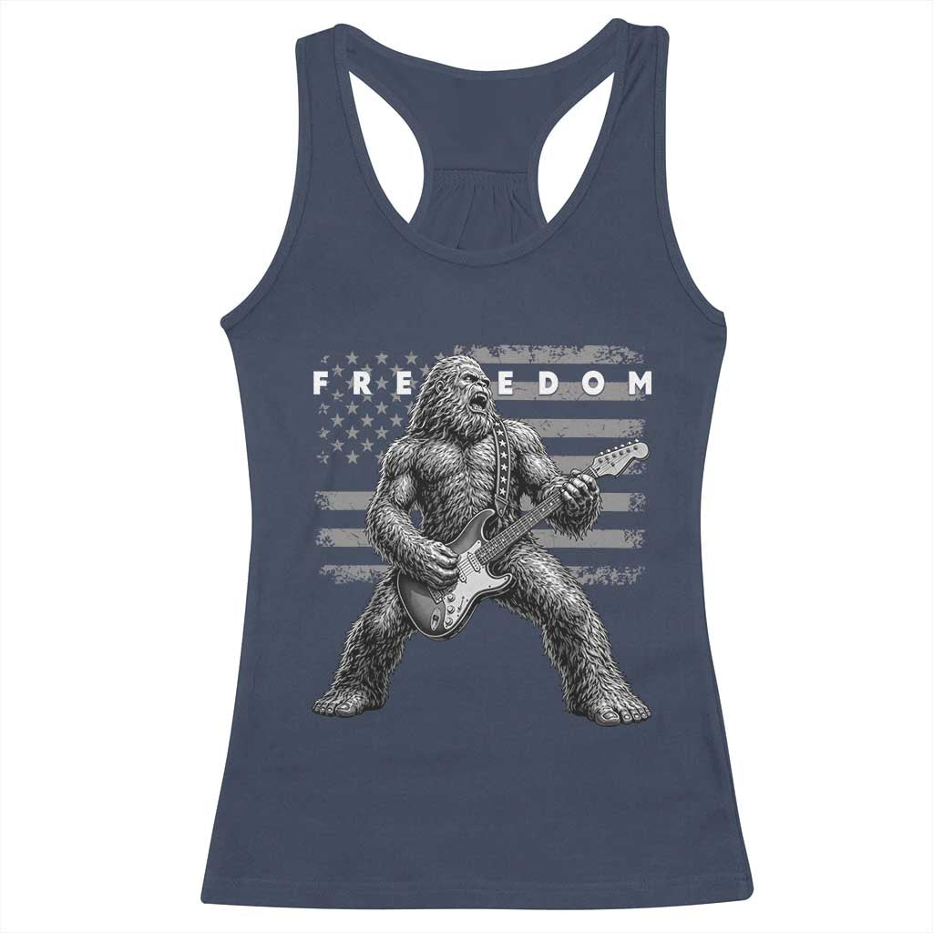 Freedom Bigfoot Playing Electric Guitar Racerback Tank Top Sasquatch Rock Star American Flag Patriotic Graphic TS02 Navy Print Your Wear