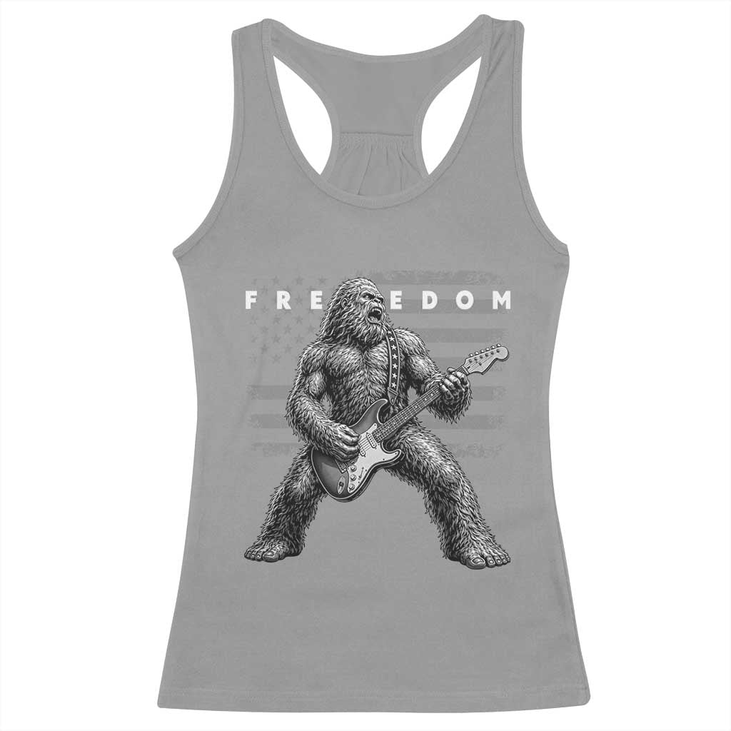 Freedom Bigfoot Playing Electric Guitar Racerback Tank Top Sasquatch Rock Star American Flag Patriotic Graphic TS02 Sport Gray Print Your Wear