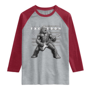 Freedom Bigfoot Playing Electric Guitar Raglan Shirt Sasquatch Rock Star American Flag Patriotic Graphic TS02 Heather Gray Heather Red Print Your Wear