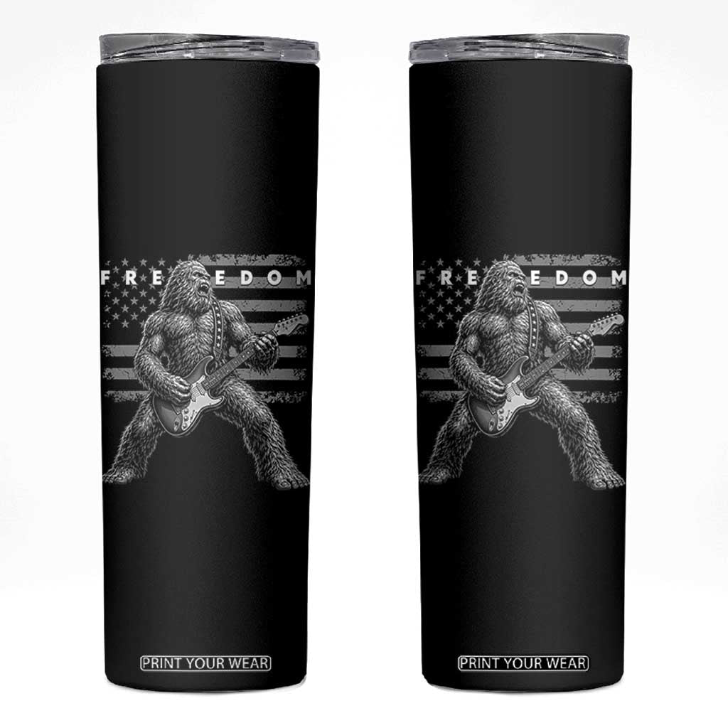 Freedom Bigfoot Playing Electric Guitar Skinny Tumbler Sasquatch Rock Star American Flag Patriotic Graphic TS02 Black Print Your Wear