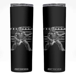 Freedom Bigfoot Playing Electric Guitar Skinny Tumbler Sasquatch Rock Star American Flag Patriotic Graphic TS02 Black Print Your Wear