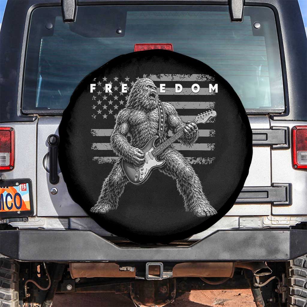 Freedom Bigfoot Playing Electric Guitar Spare Tire Cover Sasquatch Rock Star American Flag Patriotic Graphic TS02 No hole Black Print Your Wear