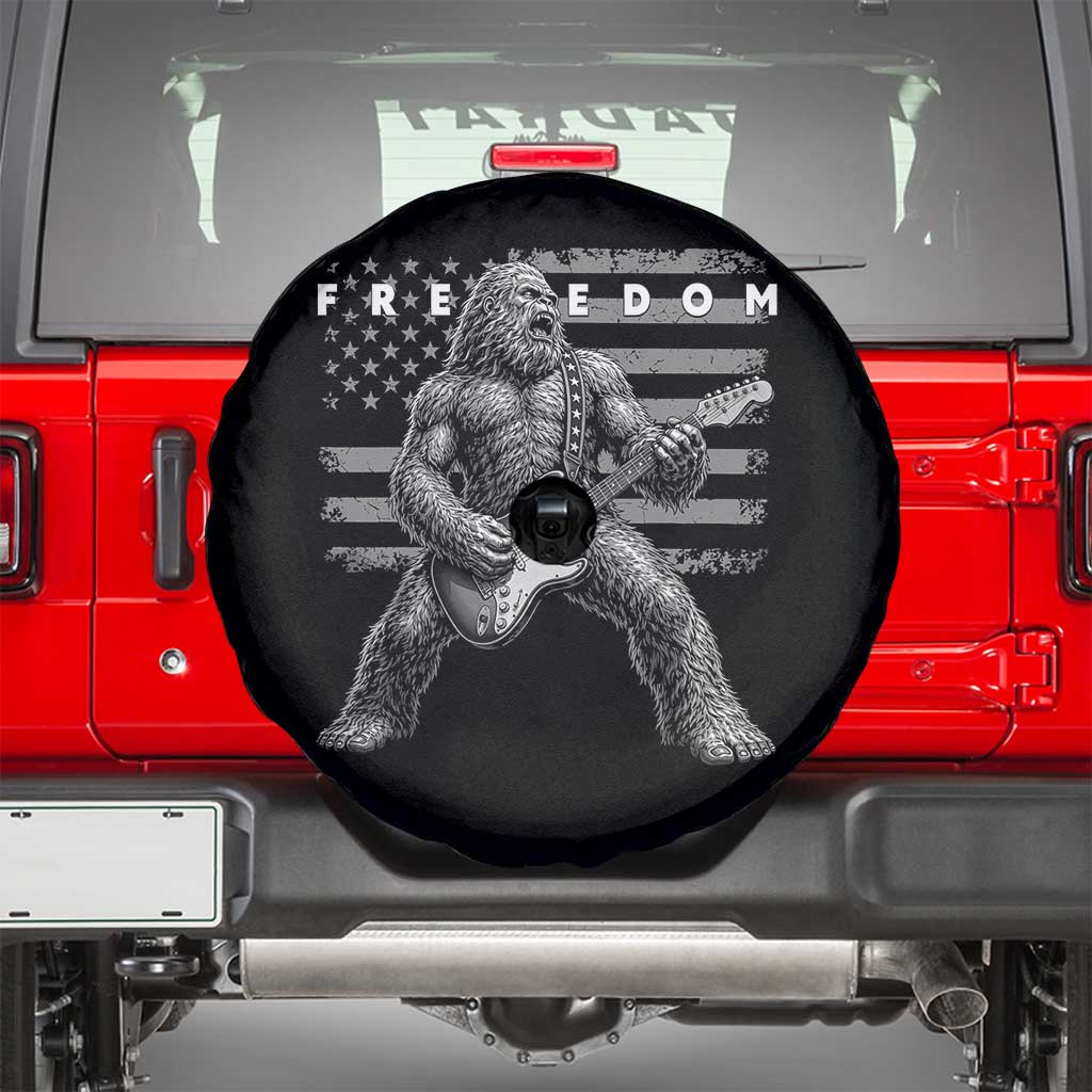 Freedom Bigfoot Playing Electric Guitar Spare Tire Cover Sasquatch Rock Star American Flag Patriotic Graphic TS02 Black Print Your Wear