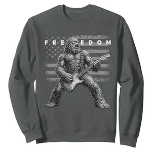 Freedom Bigfoot Playing Electric Guitar Sweatshirt Sasquatch Rock Star American Flag Patriotic Graphic TS02 Dark Heather Print Your Wear