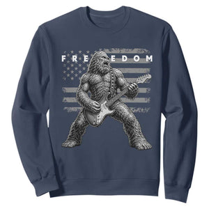 Freedom Bigfoot Playing Electric Guitar Sweatshirt Sasquatch Rock Star American Flag Patriotic Graphic TS02 Navy Print Your Wear