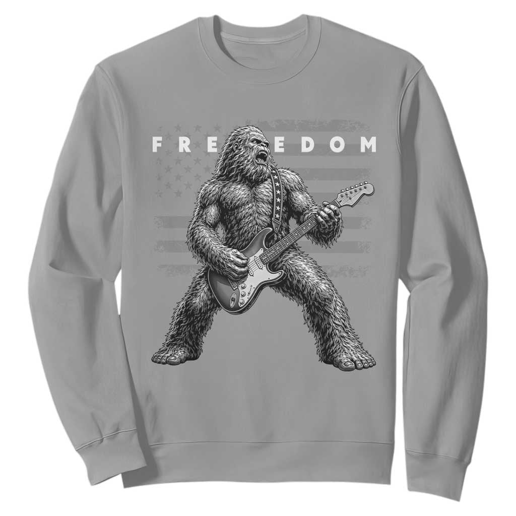 Freedom Bigfoot Playing Electric Guitar Sweatshirt Sasquatch Rock Star American Flag Patriotic Graphic TS02 Sport Gray Print Your Wear
