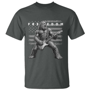 Freedom Bigfoot Playing Electric Guitar T Shirt Sasquatch Rock Star American Flag Patriotic Graphic TS02 Dark Heather Print Your Wear