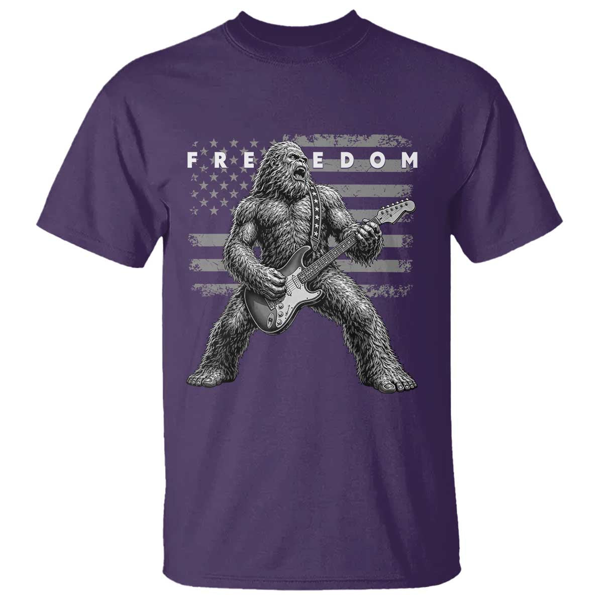Freedom Bigfoot Playing Electric Guitar T Shirt Sasquatch Rock Star American Flag Patriotic Graphic TS02 Purple Print Your Wear