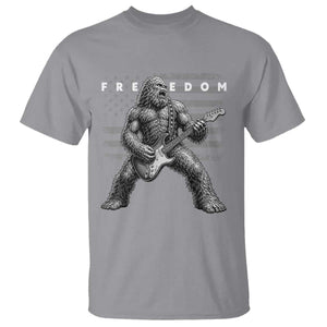 Freedom Bigfoot Playing Electric Guitar T Shirt Sasquatch Rock Star American Flag Patriotic Graphic TS02 Sport Gray Print Your Wear