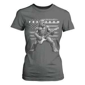 Freedom Bigfoot Playing Electric Guitar T Shirt For Women Sasquatch Rock Star American Flag Patriotic Graphic TS02 Dark Heather Print Your Wear
