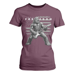 Freedom Bigfoot Playing Electric Guitar T Shirt For Women Sasquatch Rock Star American Flag Patriotic Graphic TS02 Maroon Print Your Wear