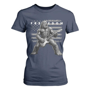 Freedom Bigfoot Playing Electric Guitar T Shirt For Women Sasquatch Rock Star American Flag Patriotic Graphic TS02 Navy Print Your Wear
