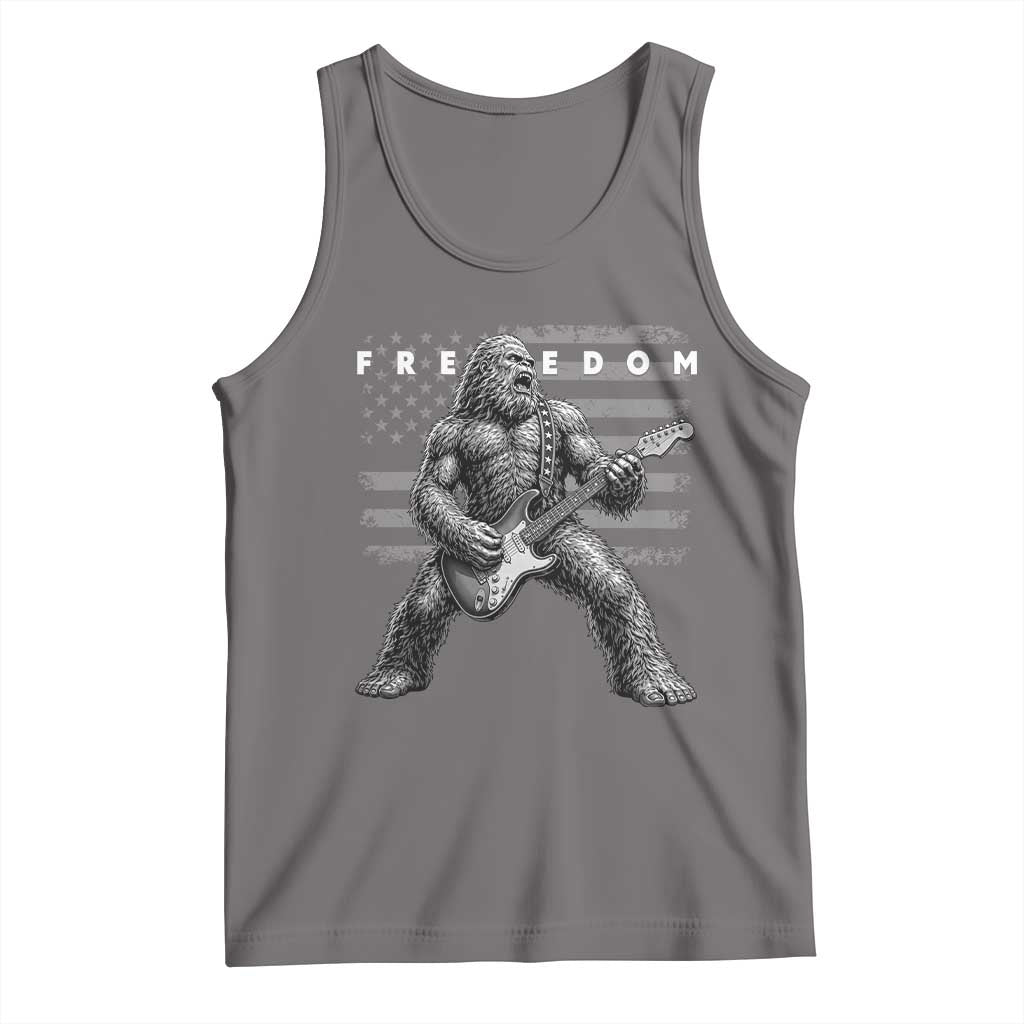 Freedom Bigfoot Playing Electric Guitar Tank Top Sasquatch Rock Star American Flag Patriotic Graphic TS02 Deep Heather Print Your Wear