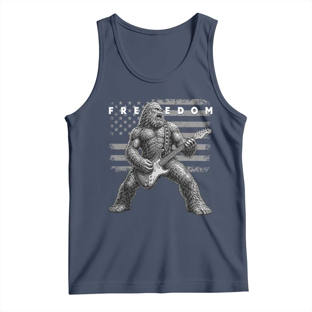 Freedom Bigfoot Playing Electric Guitar Tank Top Sasquatch Rock Star American Flag Patriotic Graphic TS02 Navy Print Your Wear
