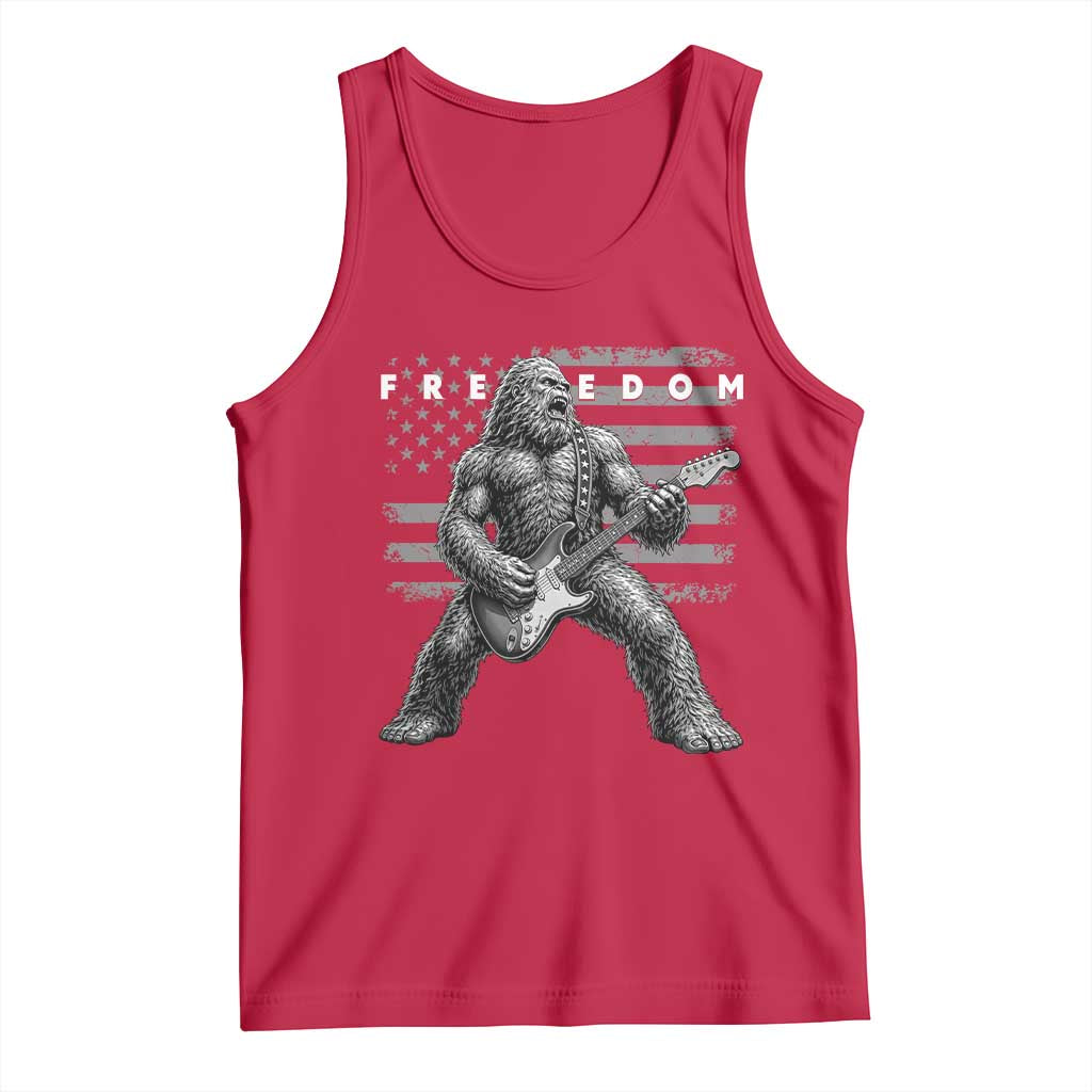 Freedom Bigfoot Playing Electric Guitar Tank Top Sasquatch Rock Star American Flag Patriotic Graphic TS02 Red Print Your Wear