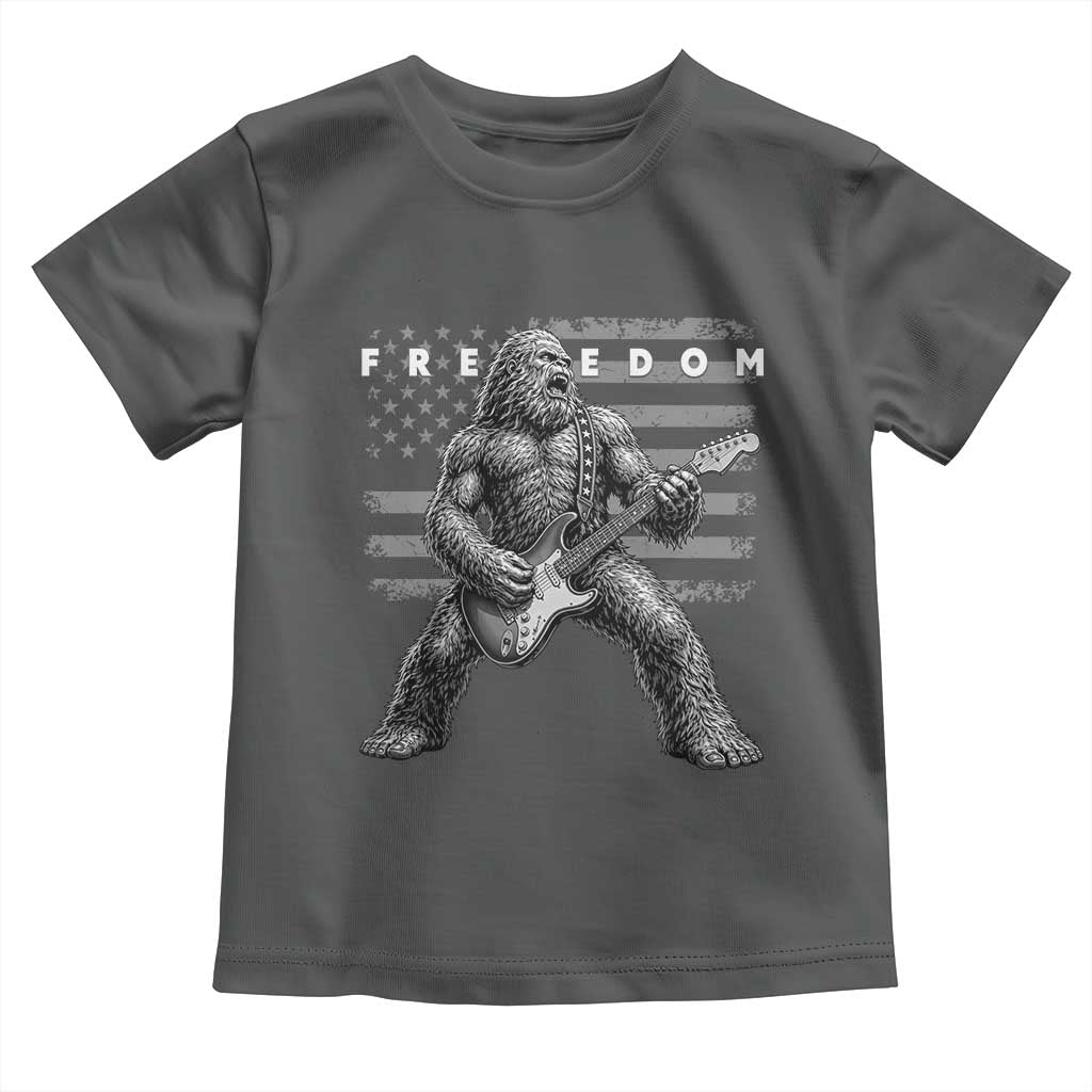 Freedom Bigfoot Playing Electric Guitar Toddler T Shirt Sasquatch Rock Star American Flag Patriotic Graphic TS02 Dark Heather Print Your Wear