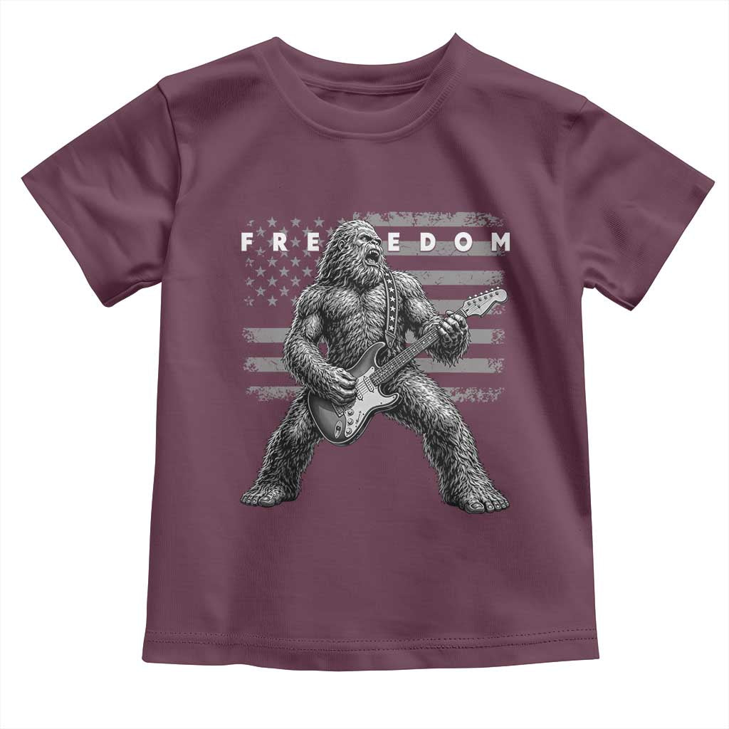 Freedom Bigfoot Playing Electric Guitar Toddler T Shirt Sasquatch Rock Star American Flag Patriotic Graphic TS02 Maroon Print Your Wear
