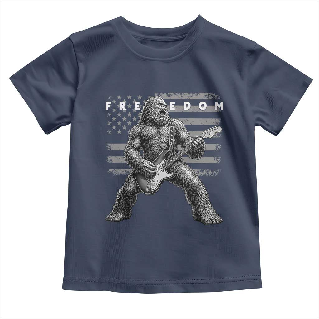 Freedom Bigfoot Playing Electric Guitar Toddler T Shirt Sasquatch Rock Star American Flag Patriotic Graphic TS02 Navy Print Your Wear