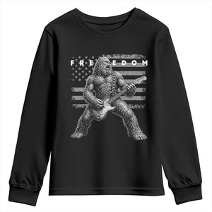Freedom Bigfoot Playing Electric Guitar Youth Sweatshirt Sasquatch Rock Star American Flag Patriotic Graphic TS02 Black Print Your Wear