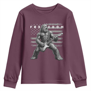 Freedom Bigfoot Playing Electric Guitar Youth Sweatshirt Sasquatch Rock Star American Flag Patriotic Graphic TS02 Maroon Print Your Wear