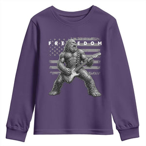 Freedom Bigfoot Playing Electric Guitar Youth Sweatshirt Sasquatch Rock Star American Flag Patriotic Graphic TS02 Purple Print Your Wear