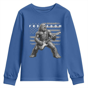 Freedom Bigfoot Playing Electric Guitar Youth Sweatshirt Sasquatch Rock Star American Flag Patriotic Graphic TS02 Royal Blue Print Your Wear