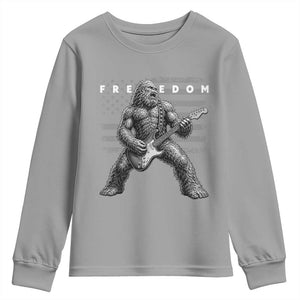 Freedom Bigfoot Playing Electric Guitar Youth Sweatshirt Sasquatch Rock Star American Flag Patriotic Graphic TS02 Sport Gray Print Your Wear