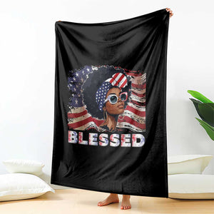 Blessed Black Queen Afro American Flag Throw Blanket Patriotic Juneteenth 4th of July