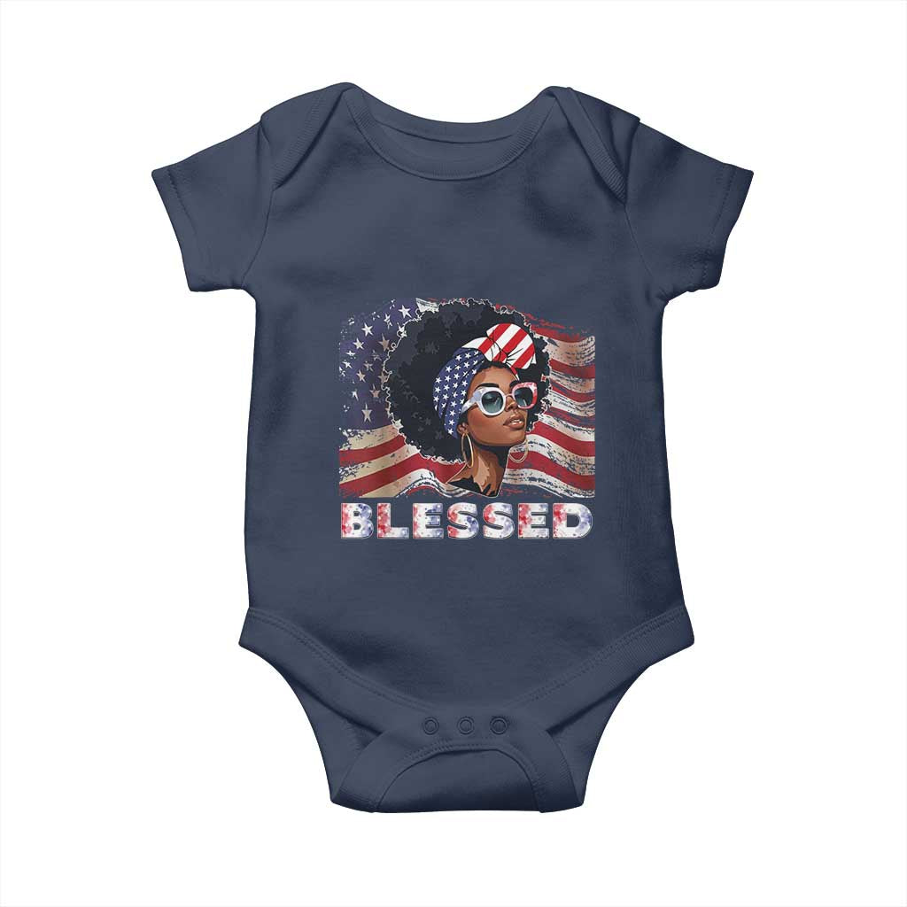 Blessed Black Queen Afro American Flag Baby Onesie Patriotic Juneteenth 4th of July