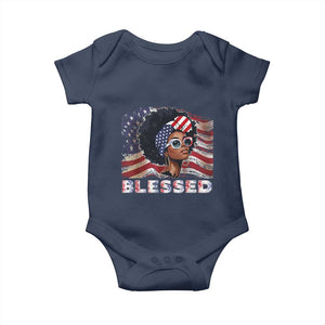 Blessed Black Queen Afro American Flag Baby Onesie Patriotic Juneteenth 4th of July