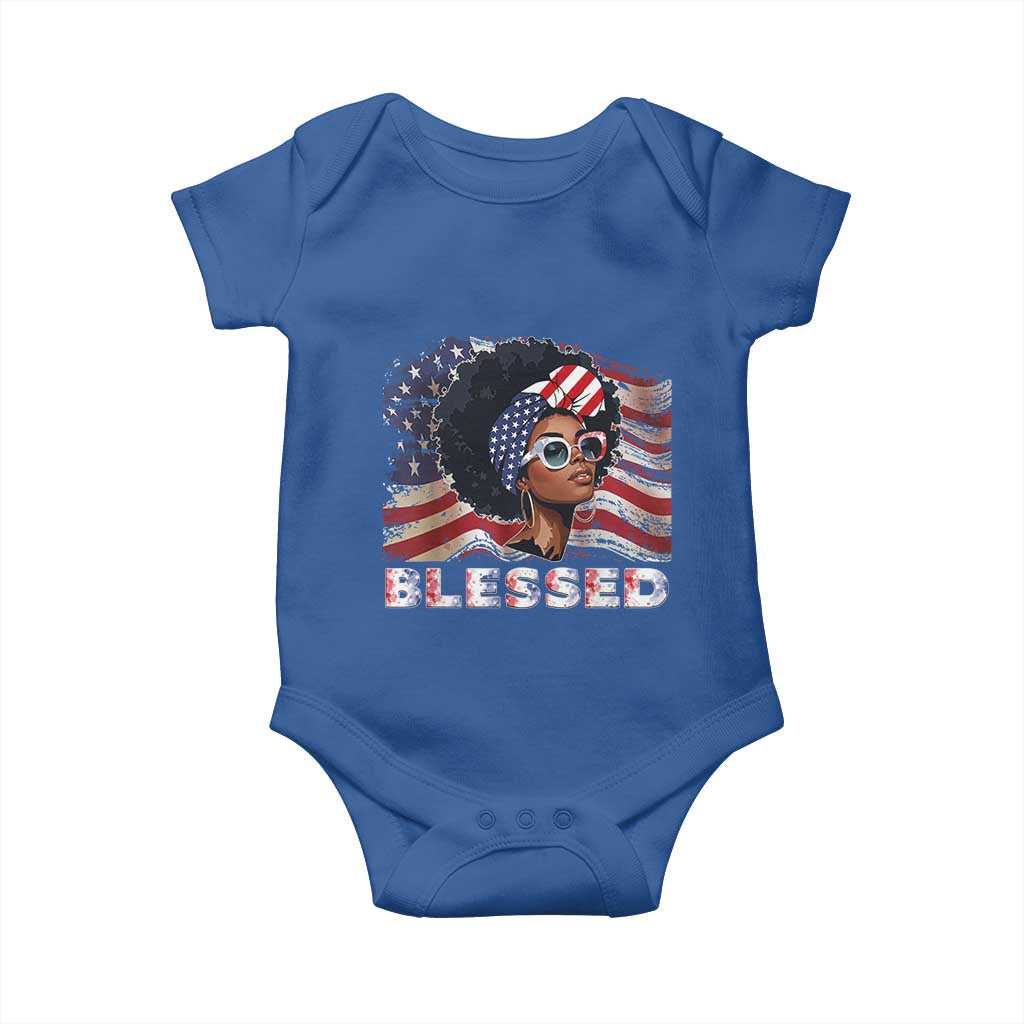Blessed Black Queen Afro American Flag Baby Onesie Patriotic Juneteenth 4th of July
