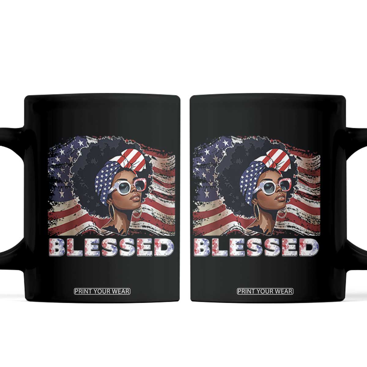 Blessed Black Queen Afro American Flag Coffee Mug Patriotic Juneteenth 4th of July