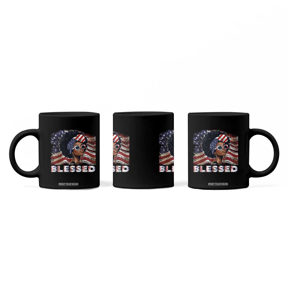 Blessed Black Queen Afro American Flag Coffee Mug Patriotic Juneteenth 4th of July