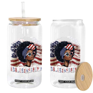 Blessed Black Queen Afro American Flag Glass Can Patriotic Juneteenth 4th of July