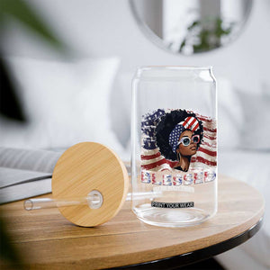 Blessed Black Queen Afro American Flag Glass Can Patriotic Juneteenth 4th of July
