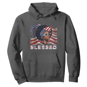 Blessed Black Queen Afro American Flag Hoodie Patriotic Juneteenth 4th of July