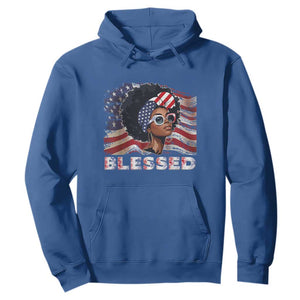 Blessed Black Queen Afro American Flag Hoodie Patriotic Juneteenth 4th of July