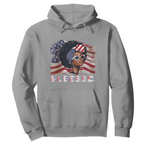 Blessed Black Queen Afro American Flag Hoodie Patriotic Juneteenth 4th of July