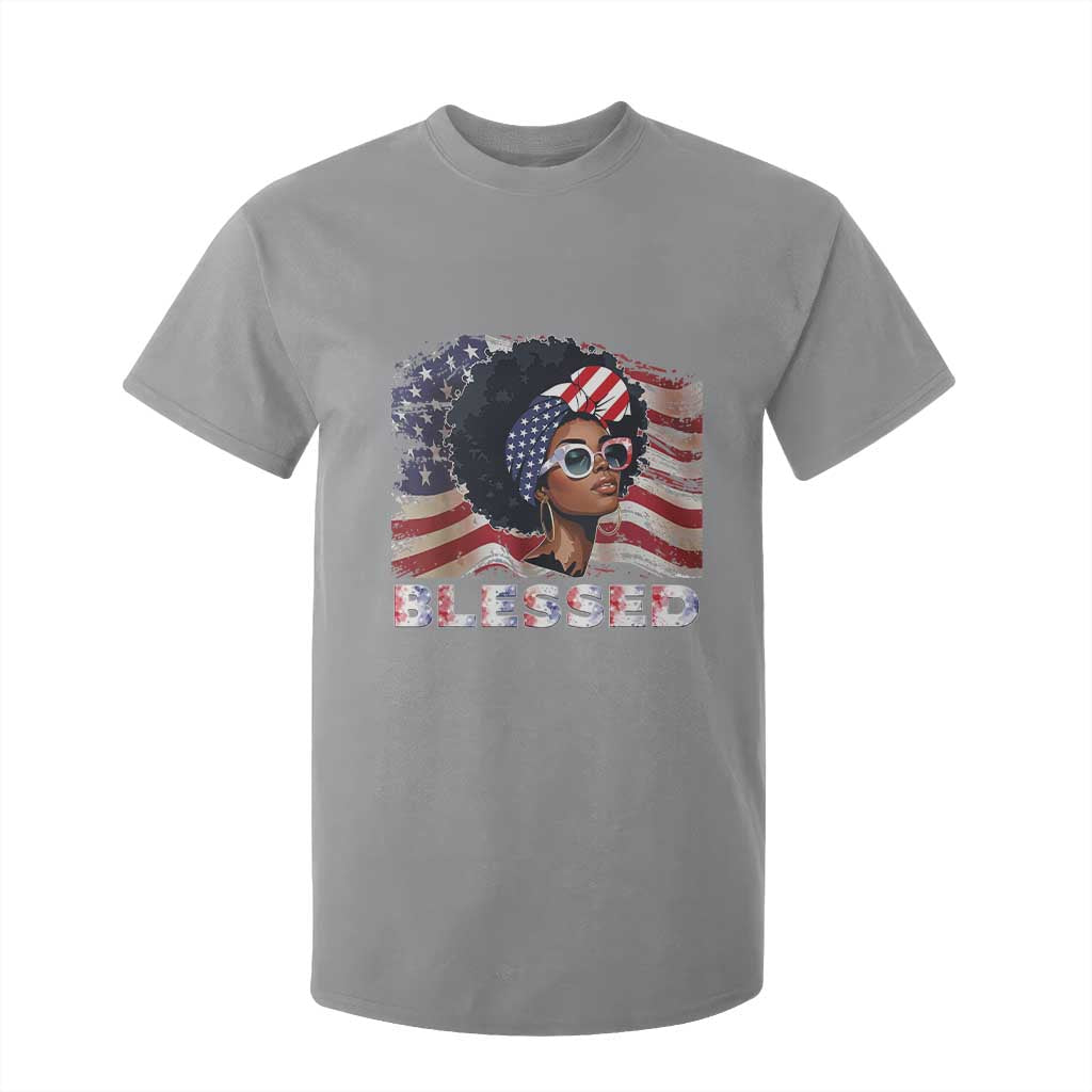 Blessed Black Queen Afro American Flag T Shirt For Kid Patriotic Juneteenth 4th of July