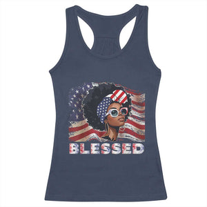 Blessed Black Queen Afro American Flag Racerback Tank Top Patriotic Juneteenth 4th of July