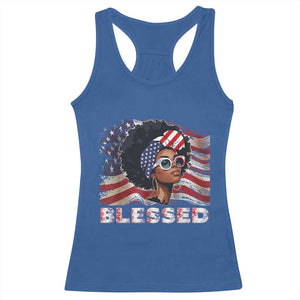 Blessed Black Queen Afro American Flag Racerback Tank Top Patriotic Juneteenth 4th of July