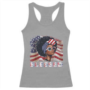Blessed Black Queen Afro American Flag Racerback Tank Top Patriotic Juneteenth 4th of July