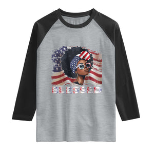 Blessed Black Queen Afro American Flag Raglan Shirt Patriotic Juneteenth 4th of July