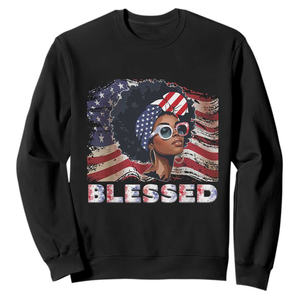 Blessed Black Queen Afro American Flag Sweatshirt Patriotic Juneteenth 4th of July