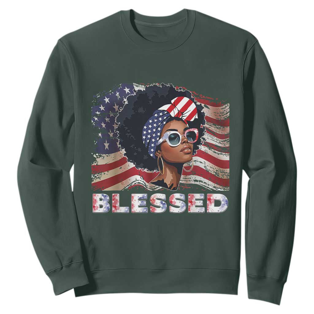 Blessed Black Queen Afro American Flag Sweatshirt Patriotic Juneteenth 4th of July