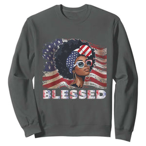Blessed Black Queen Afro American Flag Sweatshirt Patriotic Juneteenth 4th of July