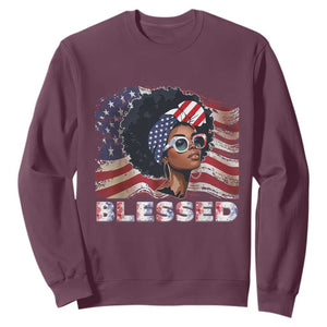 Blessed Black Queen Afro American Flag Sweatshirt Patriotic Juneteenth 4th of July